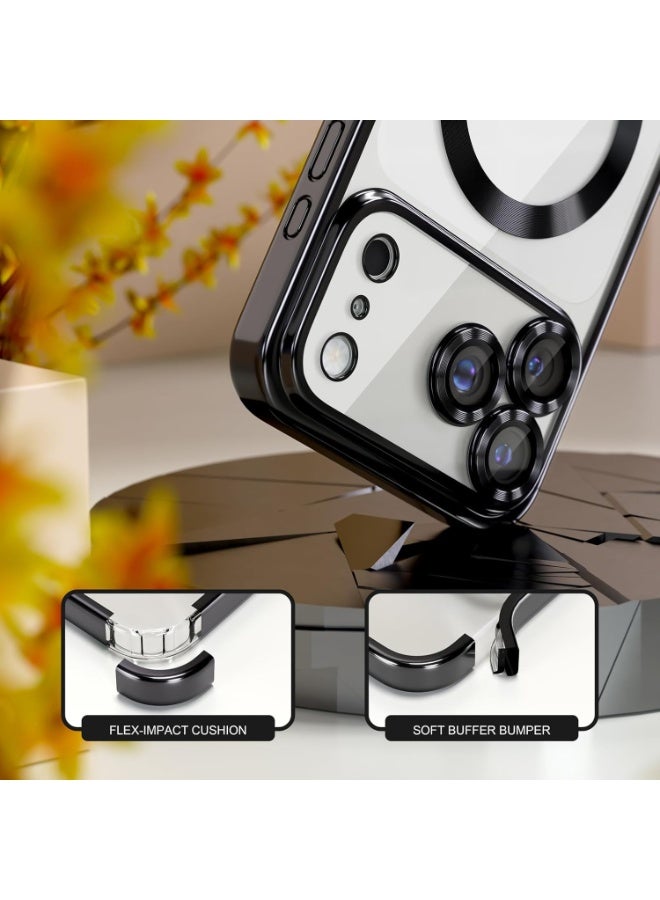 Magnetic case Compatible with iPhone 17 Pro Max, Full Camera Protection with lens, Compatible with wireless charging, Transparent Shockproof slim Protective Case Black. - Image 3